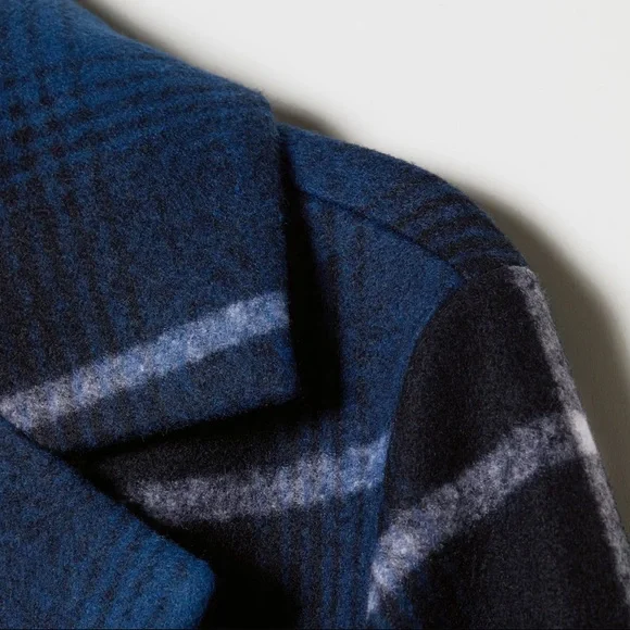 H&M Felted Oversized Coat Check Plaid Dark Blue Size M Bloggers' Favorite - Picture 3 of 15